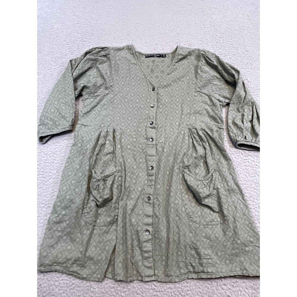Gudrun Sjoden Button Tunic Womens M Green Geometric Puff Sleeve Organic Cotton - Picture 5 of 9